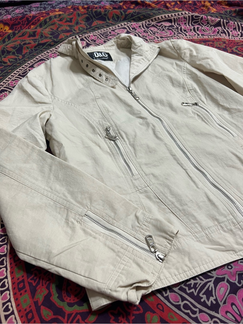 D&G Lightweight Cream Zip-Front Women's Jacket Moto Style size XL - Picture 3 of 7